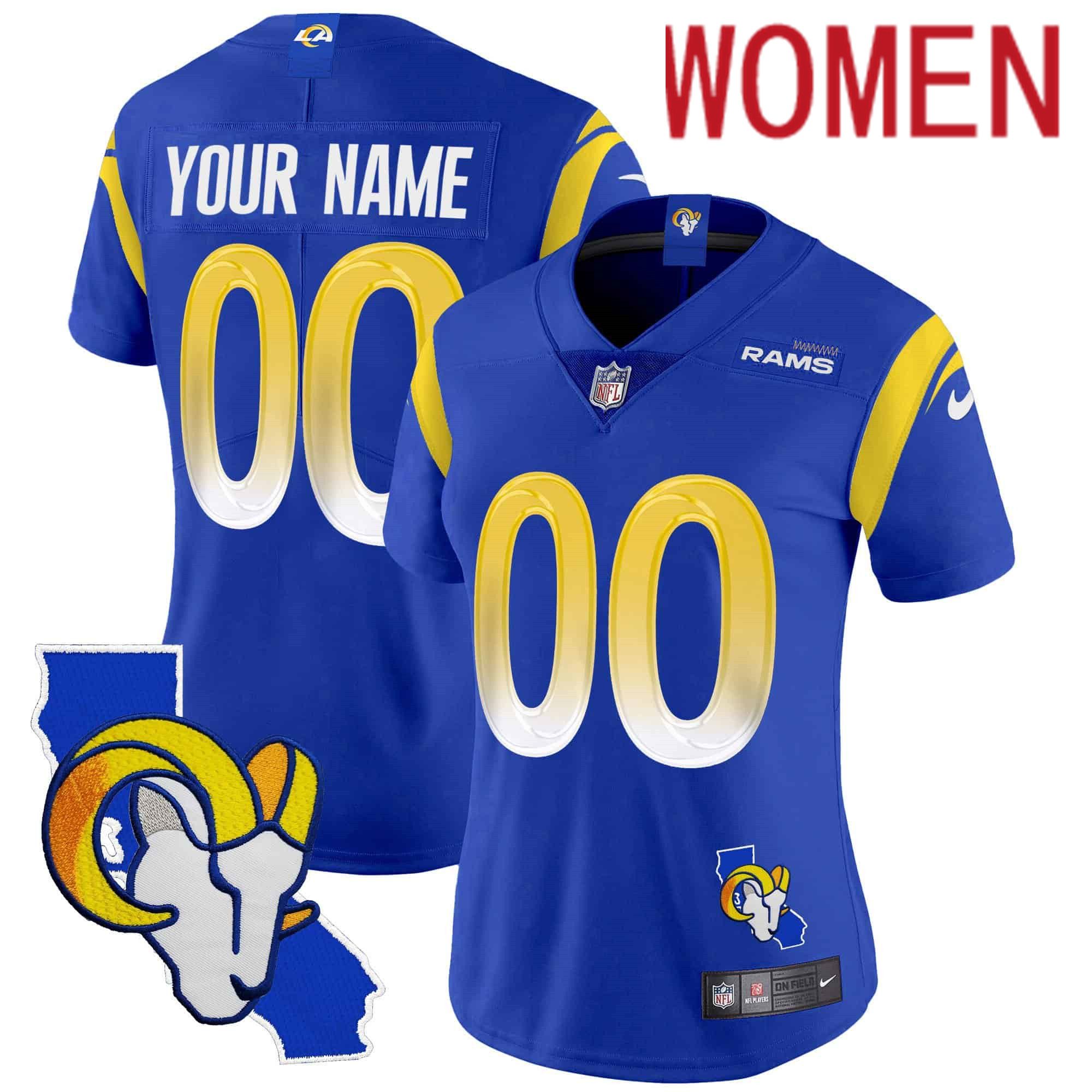 Women Los Angeles Rams Blue 2024 Nike Patch Vapor Limited Custom NFL Jersey style 1->customized nfl jersey->Custom Jersey